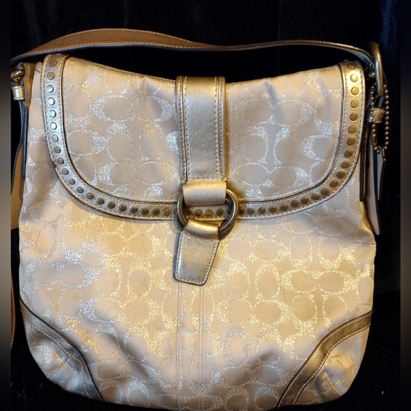Coach Gold Metallic Signature C Bag - Picture 2 of 9